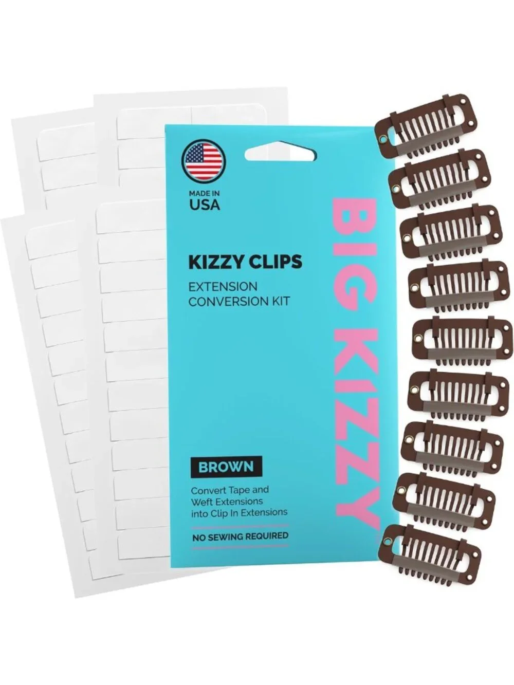 DIY Clip-In Hair Extensions Kit - Brown, Customizable Snap Clips, No Sewing